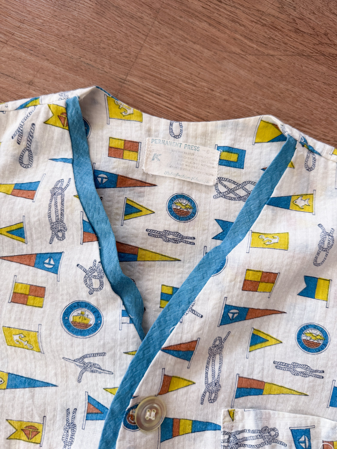1960s Vintage Sailing Flags Novelty Print Kids Pajama Set