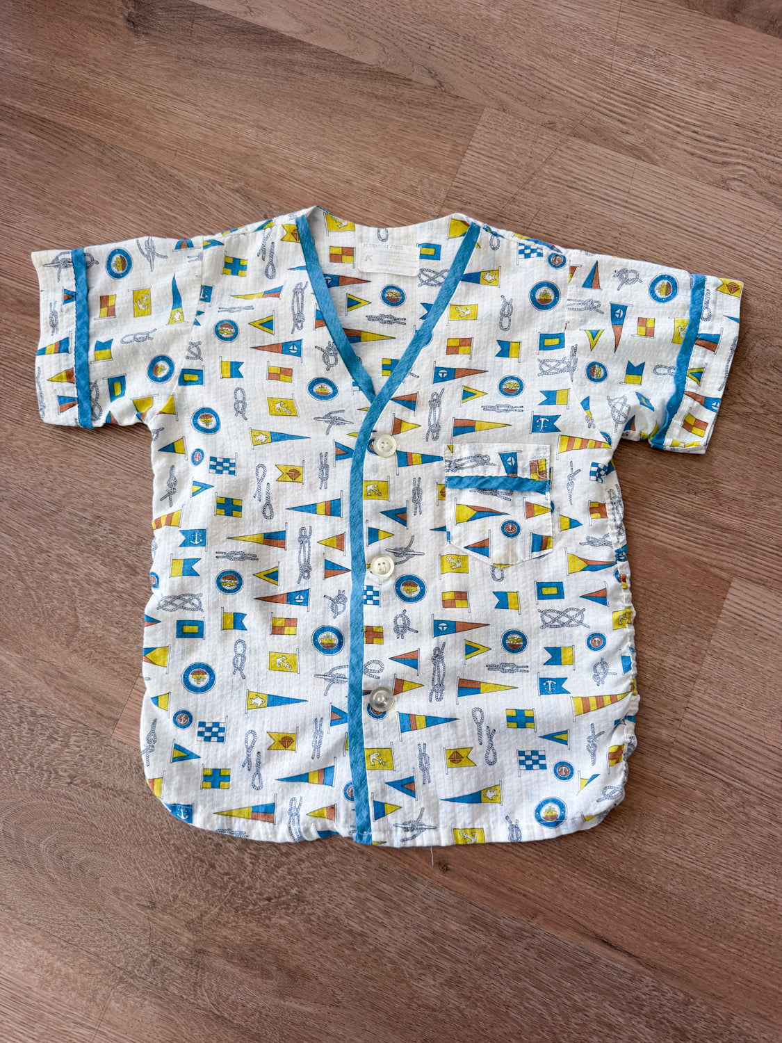 1960s Vintage Sailing Flags Novelty Print Kids Pajama Set