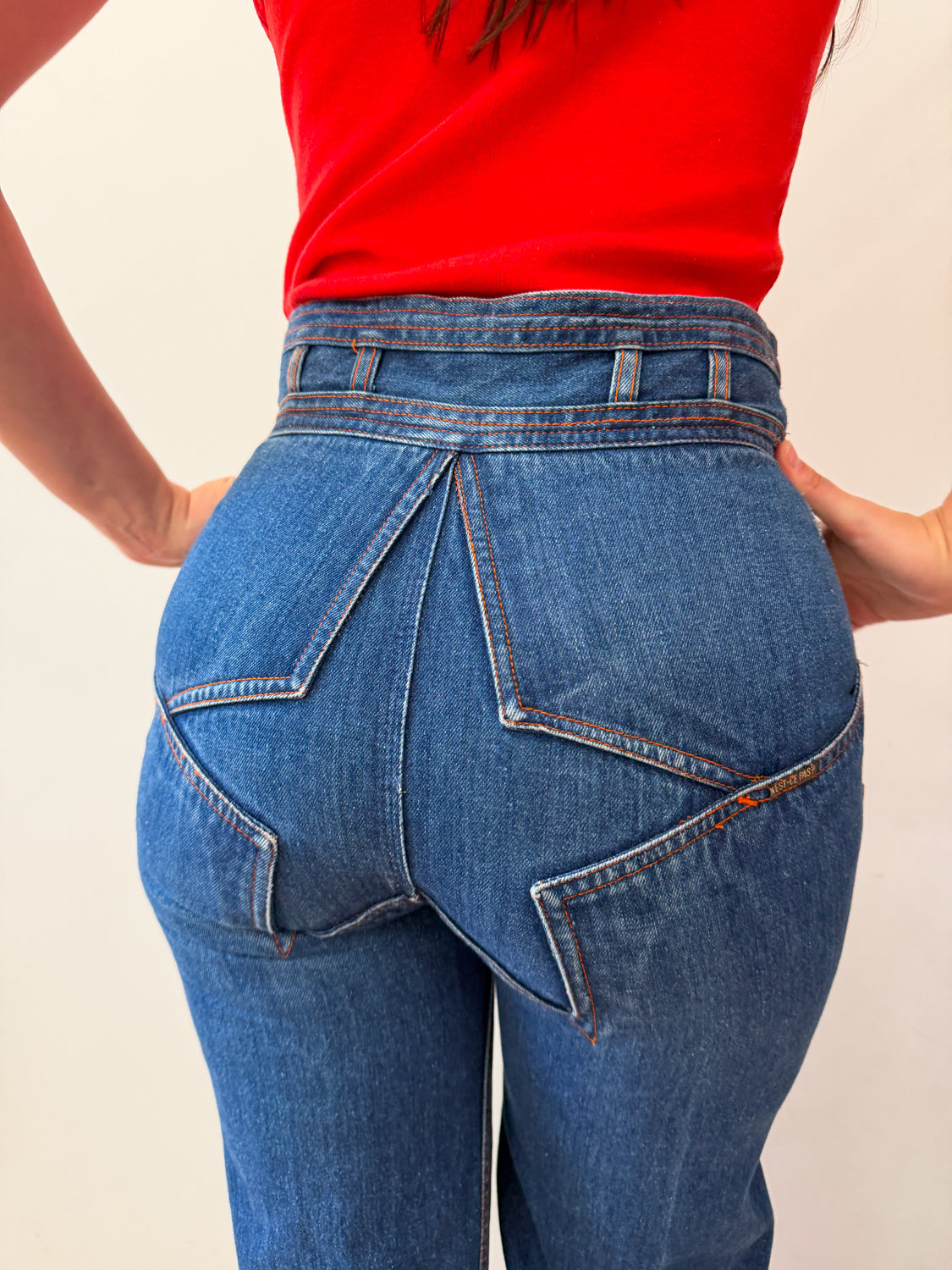 1970s Vintage Nest-Ce Pas? Star Butt Rear Iconic Denim Bellbottom Jeans