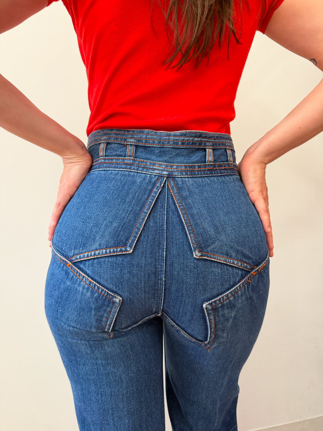 1970s Vintage Nest-Ce Pas? Star Butt Rear Iconic Denim Bellbottom Jeans