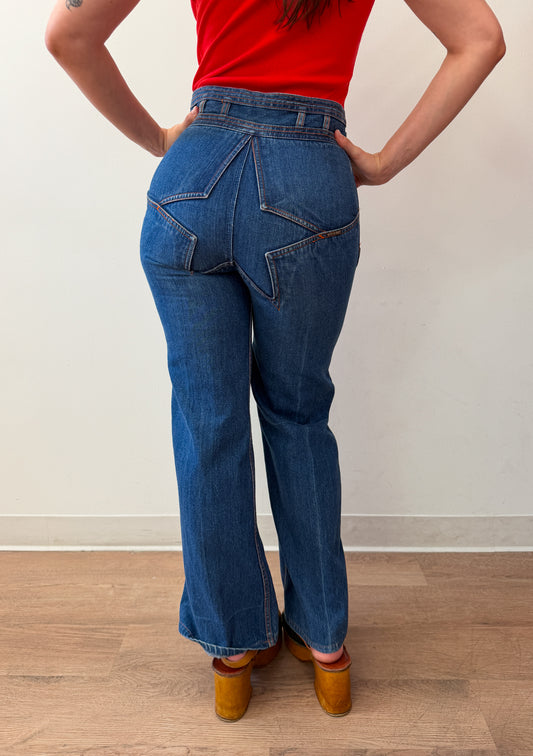 1970s Vintage Nest-Ce Pas? Star Butt Rear Iconic Denim Bellbottom Jeans