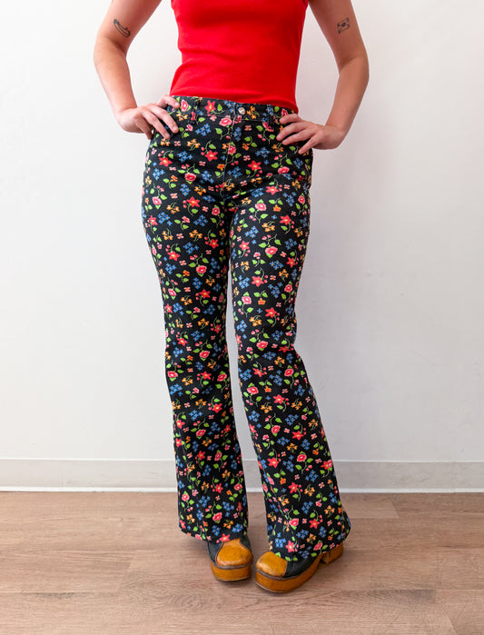 1970s Vintage Wrangler Dark Floral Print Pants