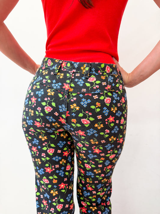 1970s Vintage Wrangler Dark Floral Print Pants