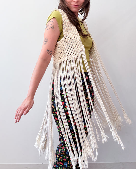 1970s Vintage Incredible and Epic Long Fringe Handmade Macramé Vest