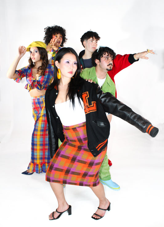 1960s Vintage Bright Colorful Plaid Wool Pencil Skirt - Deadstock - 2 Available, XS and Small