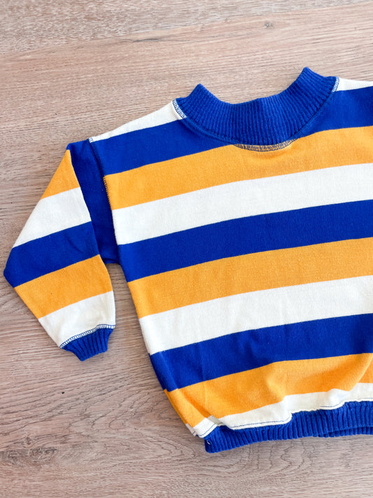 1980s Vintage Health-Tex Maize and Blue Striped Toddler Kids Crewneck