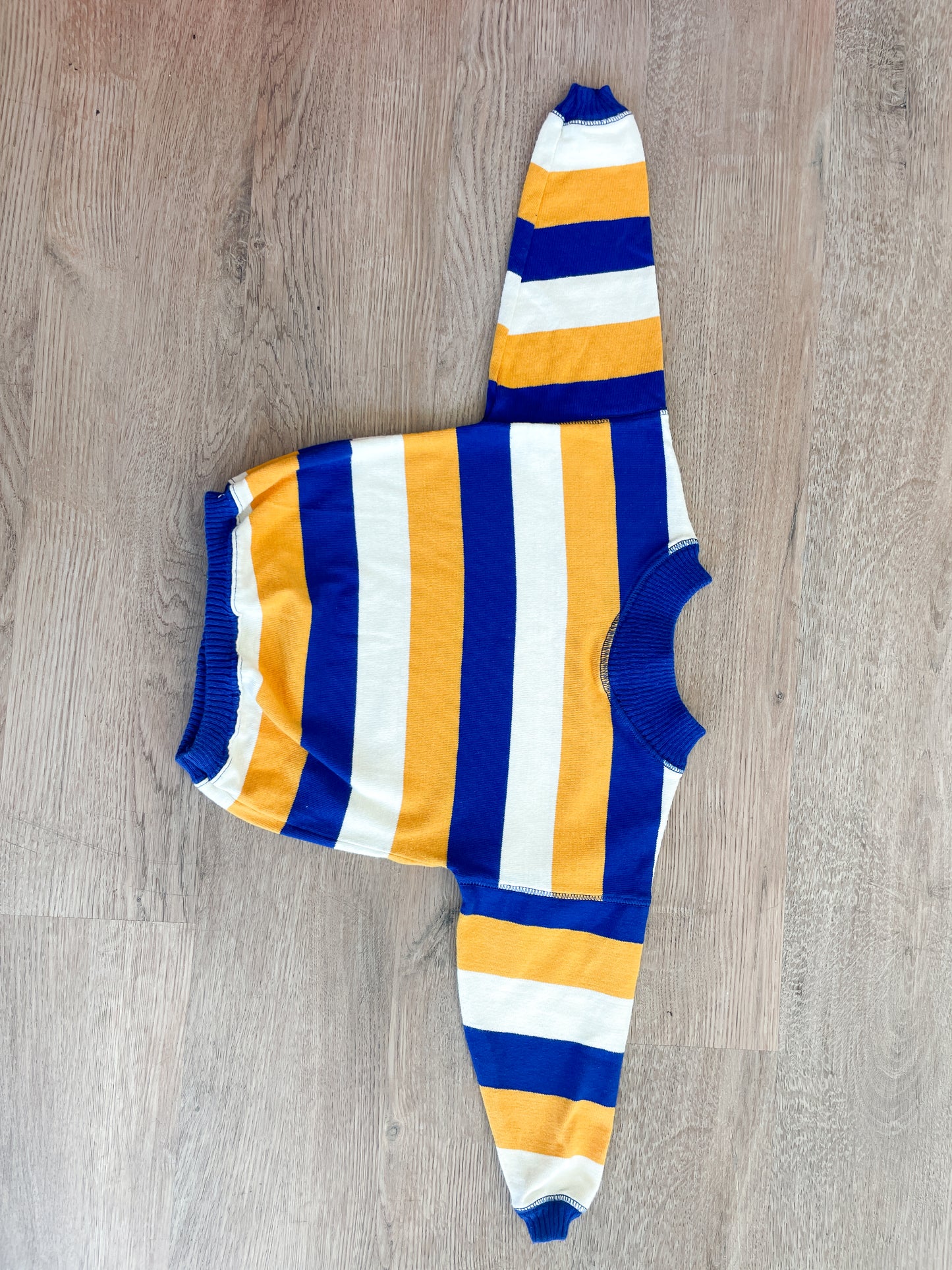 1980s Vintage Health-Tex Maize and Blue Striped Toddler Kids Crewneck