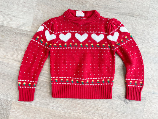 1980s Vintage Hearts and Flowers Toddler Kids Knit Sweater