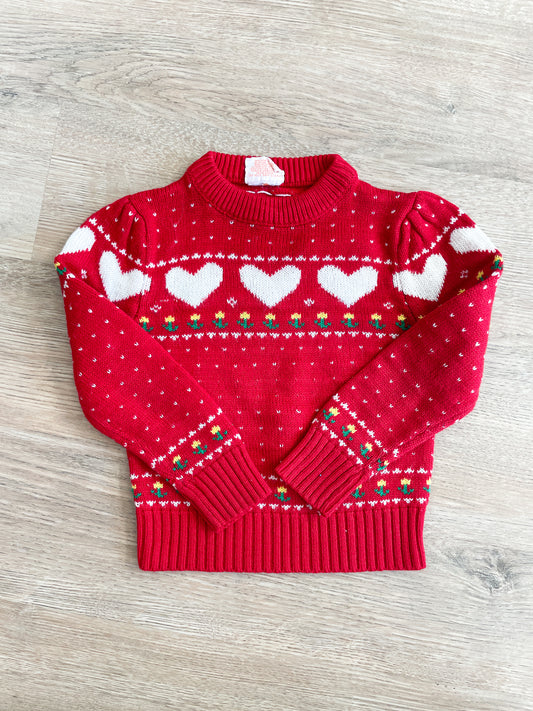 1980s Vintage Hearts and Flowers Toddler Kids Knit Sweater