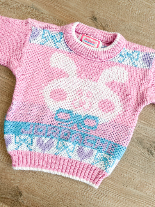 1990s Vintage Jordache Bunny Logo Pastel Toddler Kids Sweater