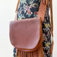 1970s Vintage Handmade Dark Brown Leather Fringe Crossbody Purse