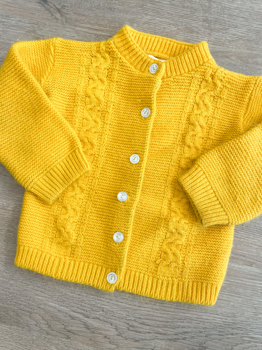 1960s Vintage Mustard Yellow Acrylic Cable Knit Kids Sweater