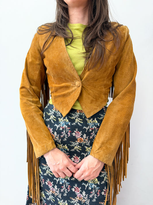 1990s Vintage Cropped Suede Fringe Bolero Jacket