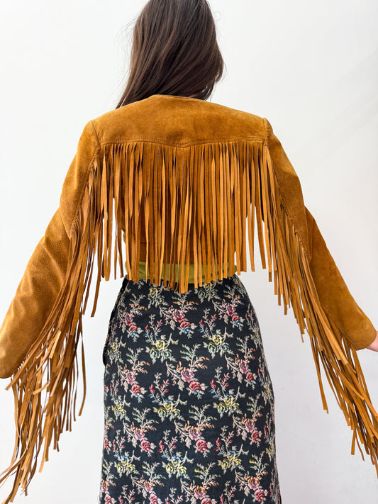 1990s Vintage Cropped Suede Fringe Bolero Jacket