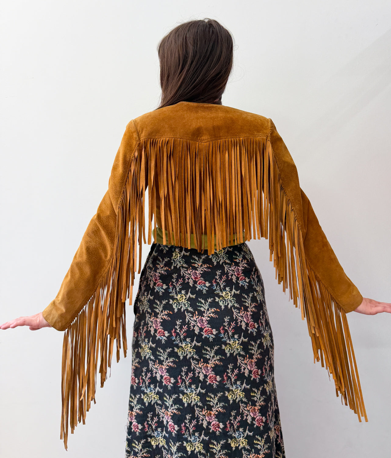 1990s Vintage Cropped Suede Fringe Bolero Jacket