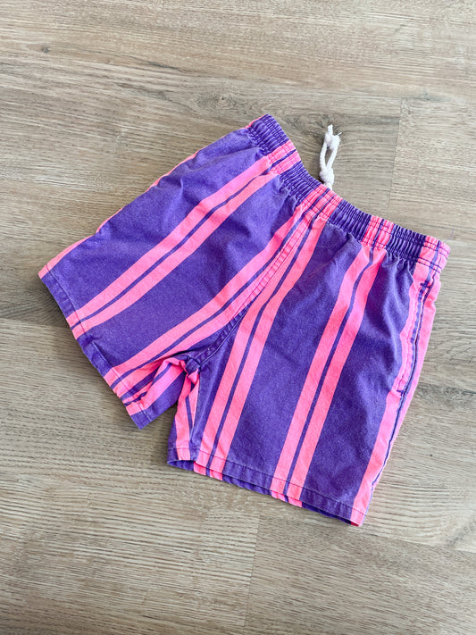 1980s Vintage Castaways Pink Purple Stripe Kids Swim Shorts