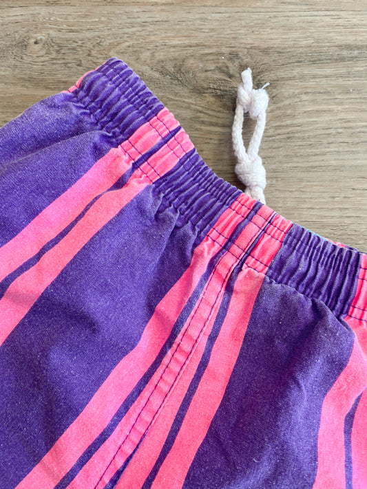 1980s Vintage Castaways Pink Purple Stripe Kids Swim Shorts