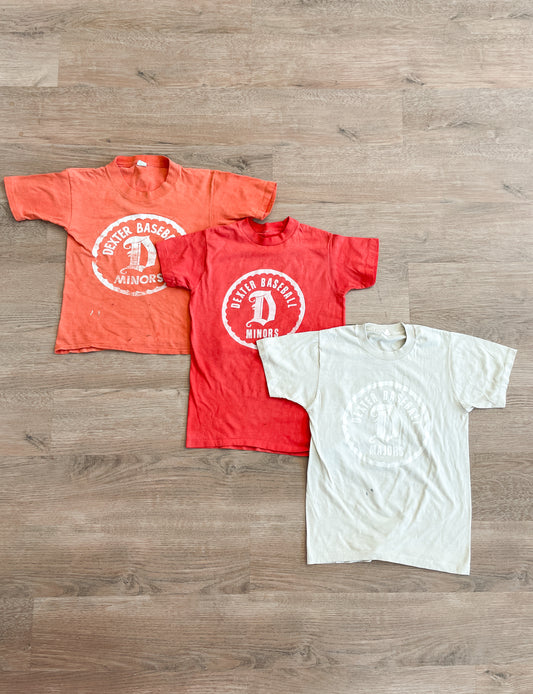 1960s - 70s Vintage Dexter Baseball Major and Minor League Thrashed Kids Tee Shirts - Set of 3