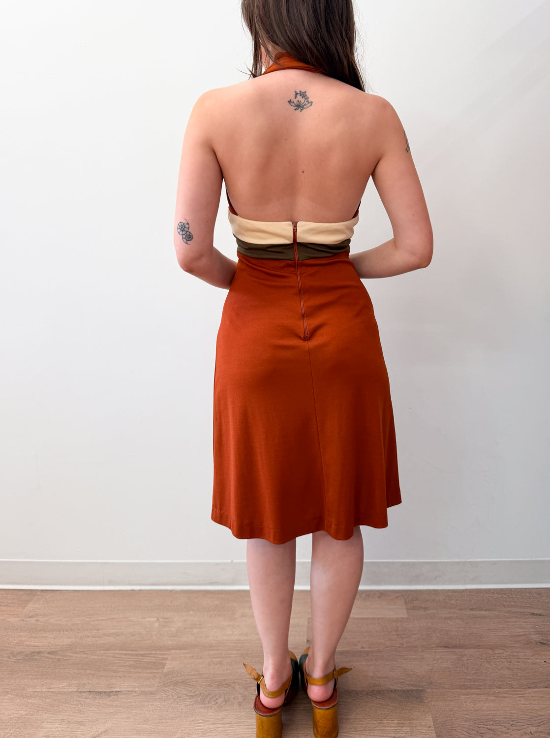 1970s Vintage Canyon Tones Halter Dress and Jacket Set