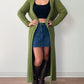1990s Vintage Shaggy Olive Yarn Loop Funky Maxi Cardigan