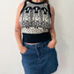 1970s Vintage Black & Cream Ladies Novelty Knit Sweater Vest