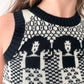 1970s Vintage Black & Cream Ladies Novelty Knit Sweater Vest