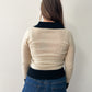 1970s Vintage Black and Cream Novelty Ladies Knit Zip Up Sweater