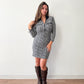 1990s Vintage Black & White Knit Spotted Cat Animal Print Dress w Zippers