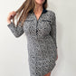 1990s Vintage Black & White Knit Spotted Cat Animal Print Dress w Zippers