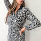 1990s Vintage Black & White Knit Spotted Cat Animal Print Dress w Zippers