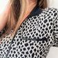 1990s Vintage Black & White Knit Spotted Cat Animal Print Dress w Zippers
