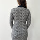 1990s Vintage Black & White Knit Spotted Cat Animal Print Dress w Zippers