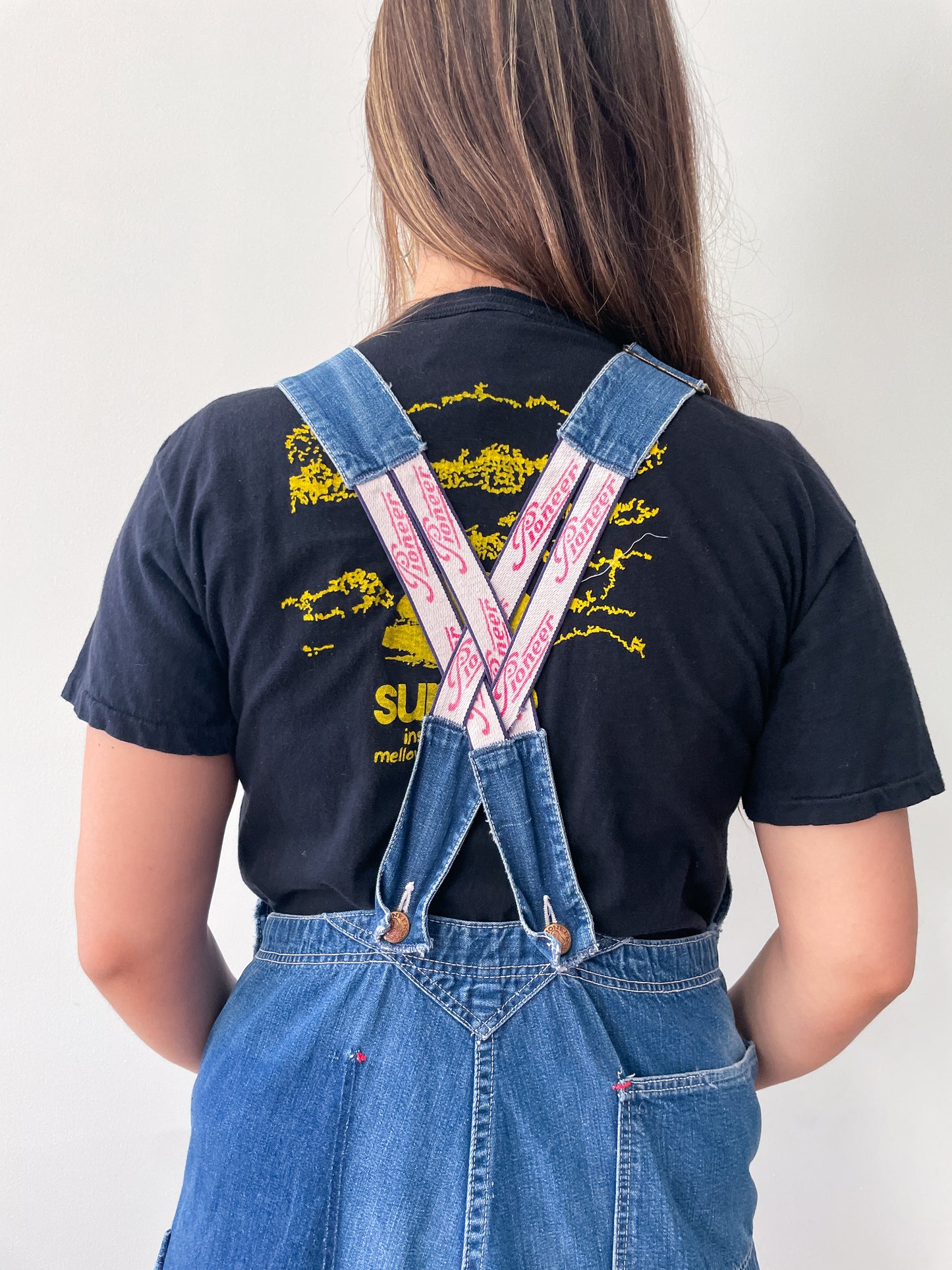 1930s - 1940s Vintage Pioneer Denim Patched Up Thrashed Overalls