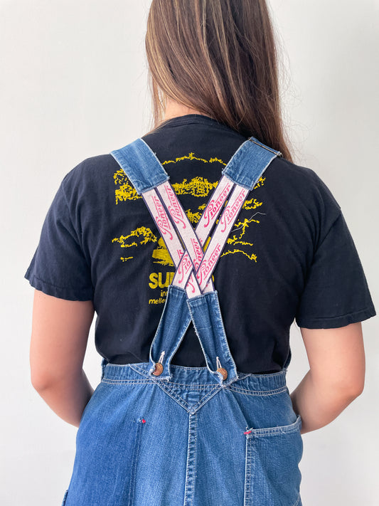 1930s - 1940s Vintage Pioneer Denim Patched Up Thrashed Overalls