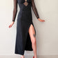 1990s Vintage Black Mesh Cut Out Body-con Maxi Dress