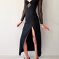 1990s Vintage Black Mesh Cut Out Body-con Maxi Dress