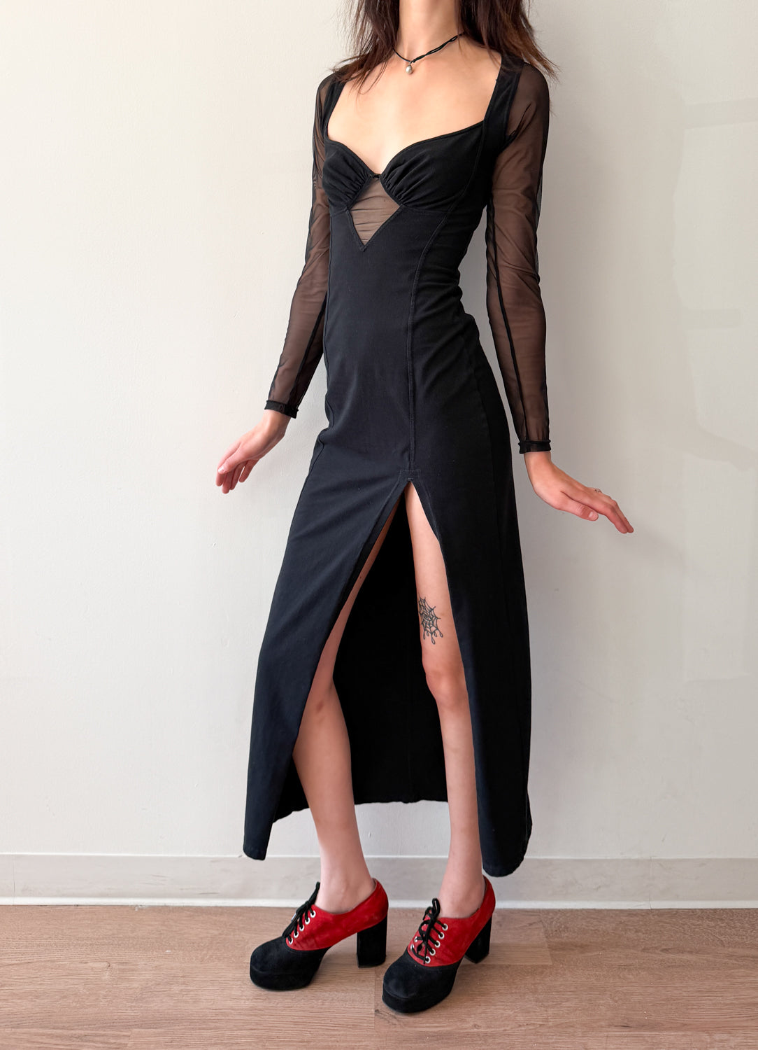 90s layered mesh dress Y2K VTG 90s Black & Red Mesh Layered Sparkly