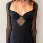 1990s Vintage Black Mesh Cut Out Body-con Maxi Dress