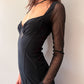 1990s Vintage Black Mesh Cut Out Body-con Maxi Dress