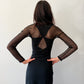 1990s Vintage Black Mesh Cut Out Body-con Maxi Dress