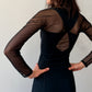 1990s Vintage Black Mesh Cut Out Body-con Maxi Dress