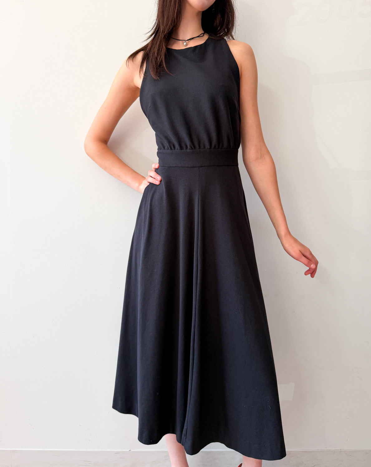 1980s Vintage Handmade Black Criss Cross Back Day Dress – The