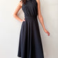 1980s Vintage Handmade Black Criss Cross Back Day Dress