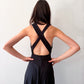 1980s Vintage Handmade Black Criss Cross Back Day Dress