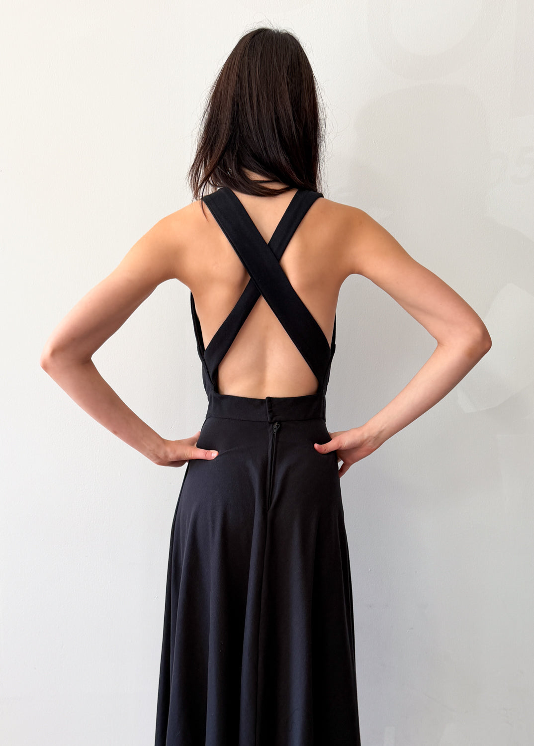 1980s Vintage Handmade Black Criss Cross Back Day Dress – The