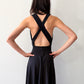1980s Vintage Handmade Black Criss Cross Back Day Dress