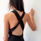 1980s Vintage Handmade Black Criss Cross Back Day Dress