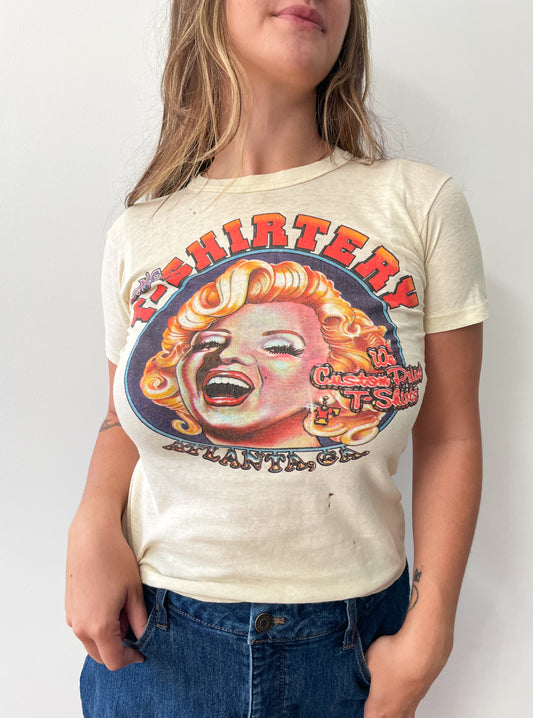 1970s Vintage "The T-Shirtery" Custom Printed Tee Shirts Promo Tee featuring Marilyn Monroe