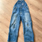 1930s - 1940s Vintage Pioneer Denim Patched Up Thrashed Overalls