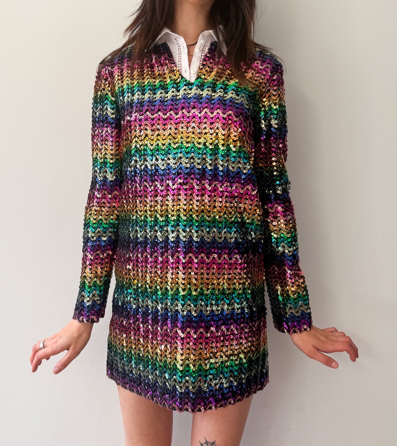 rainbow sweater dress Black Multi Firework Jeweled suitable for spring Sweet Society Pastel Rainbow Organza